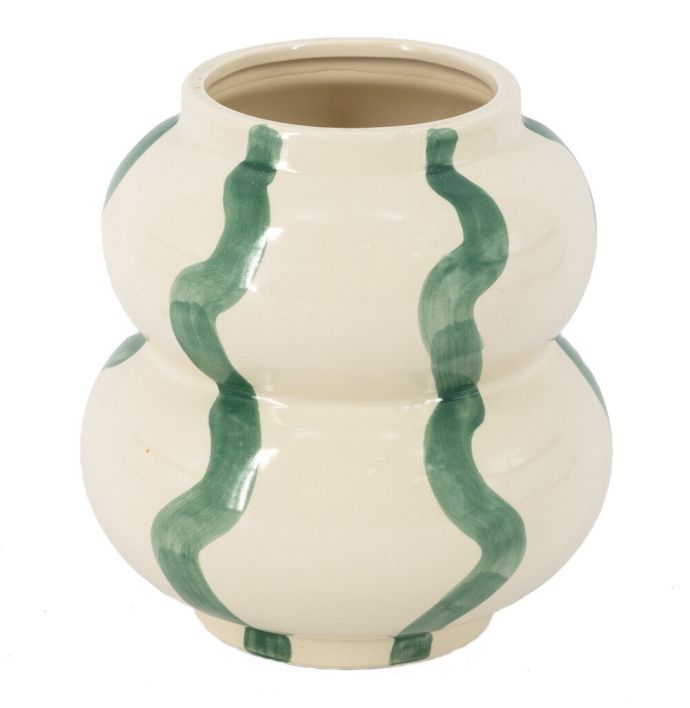 Aardewerk vaas lines groen