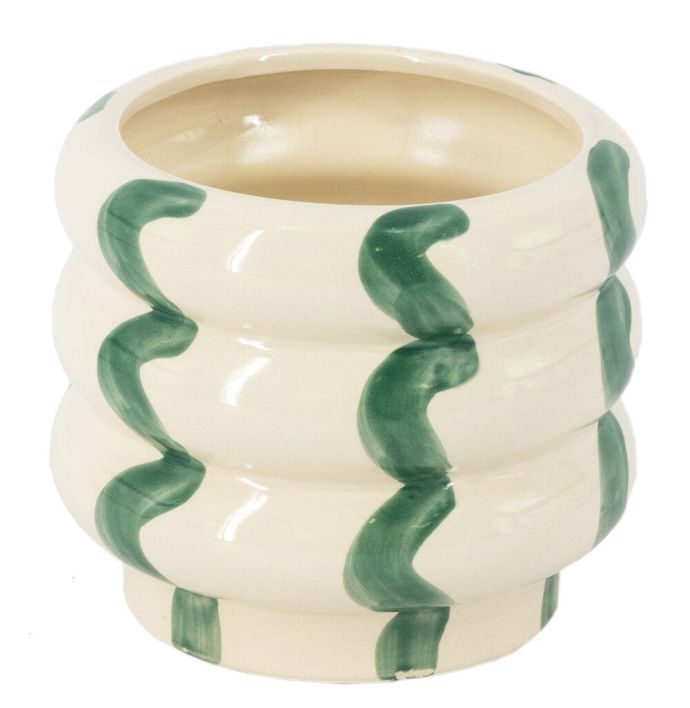 Aardewerk vaas lines groen 