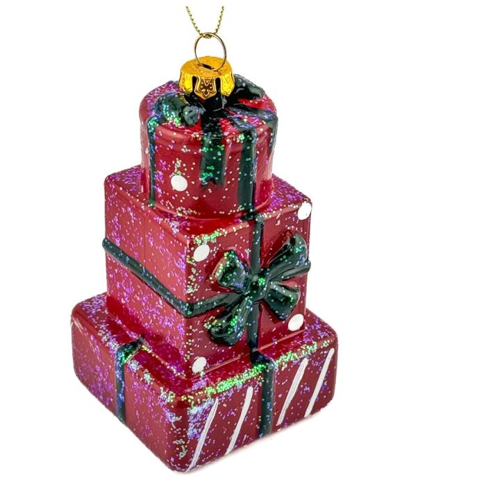 Kersthanger stapel cadeaus glitter