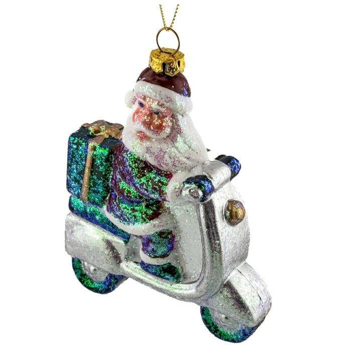 Kersthanger kerstman op scooter