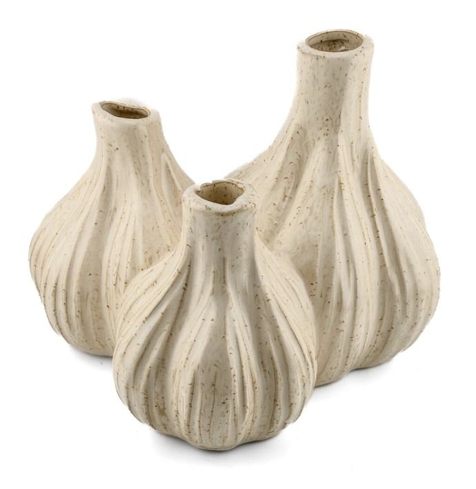 Aardewerk tulpenvaas garlic beige