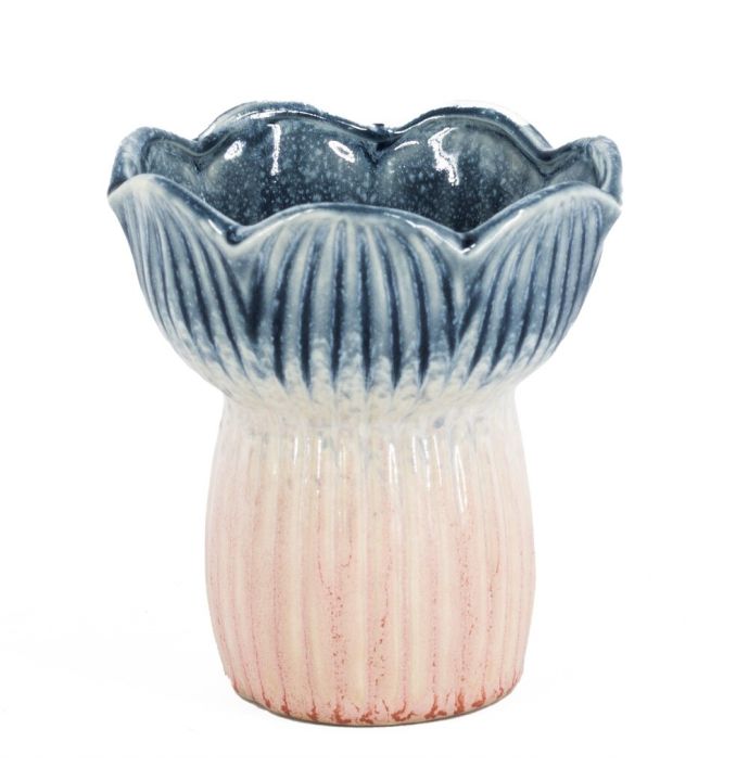 Aardewerk vaas tulp blauw/roze