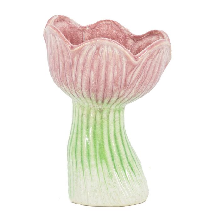 Aardewerk vaas tulp blauw/roze