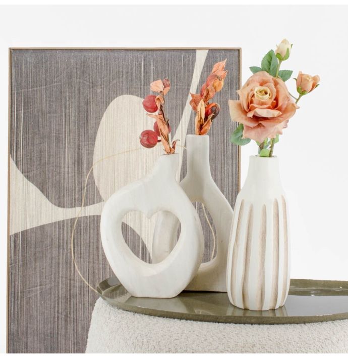 Houten hart vaas wit