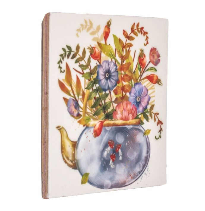 Tegeltje  - Theepot bloemen 