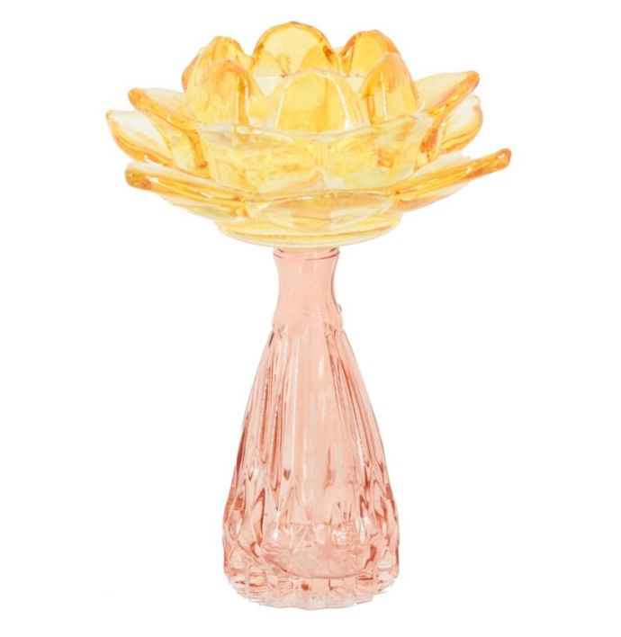 Waxinehouder bloem oranje met roze