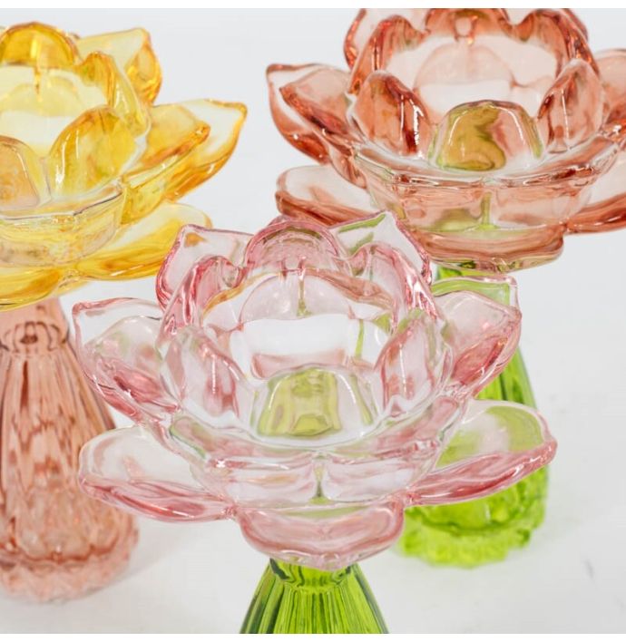 Waxinehouder bloem oranje met roze