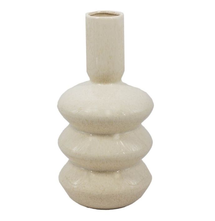 Aardewerk vaas disk beige