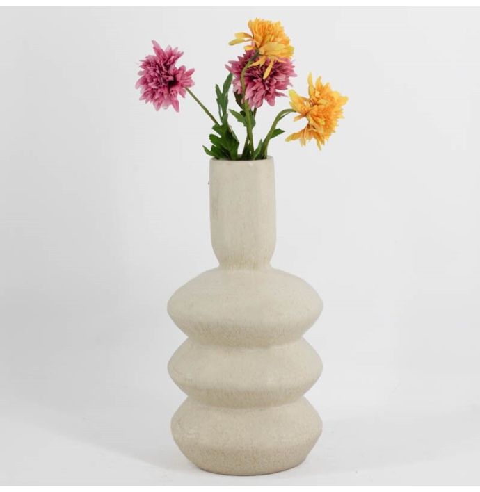 Aardewerk vaas disk beige