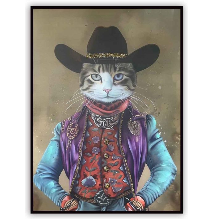 Schilderij cowboy cat 60x80cm
