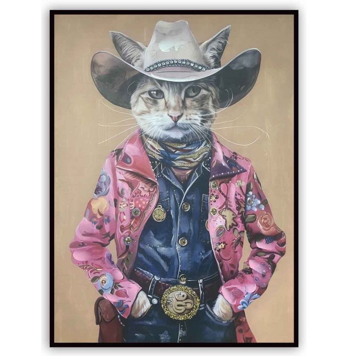 Schilderij cowboy cat 60x80cm
