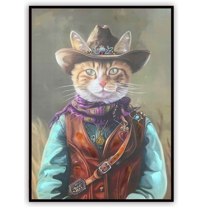Schilderij cowboy cat 60x80cm