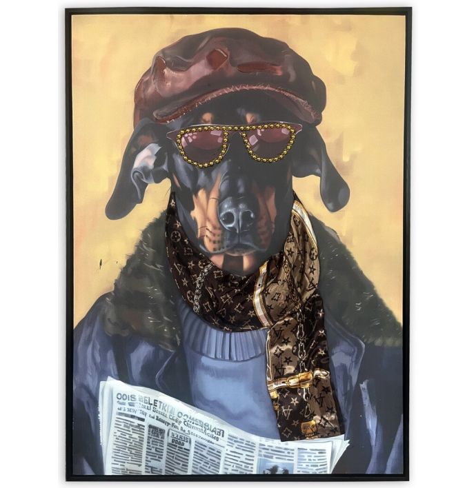 Schilderij newspaper dog 60x80cm