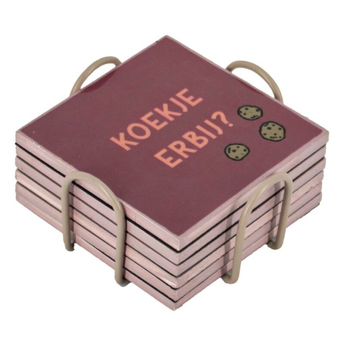 Set van 6 onderzetters met rekje 'Koffie'