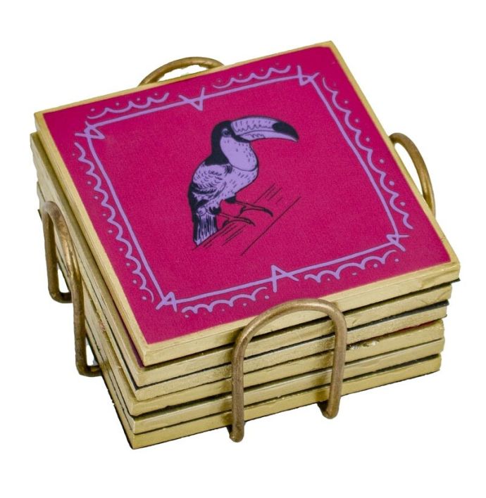 Set van 6 onderzetters met rekje 'Animals'