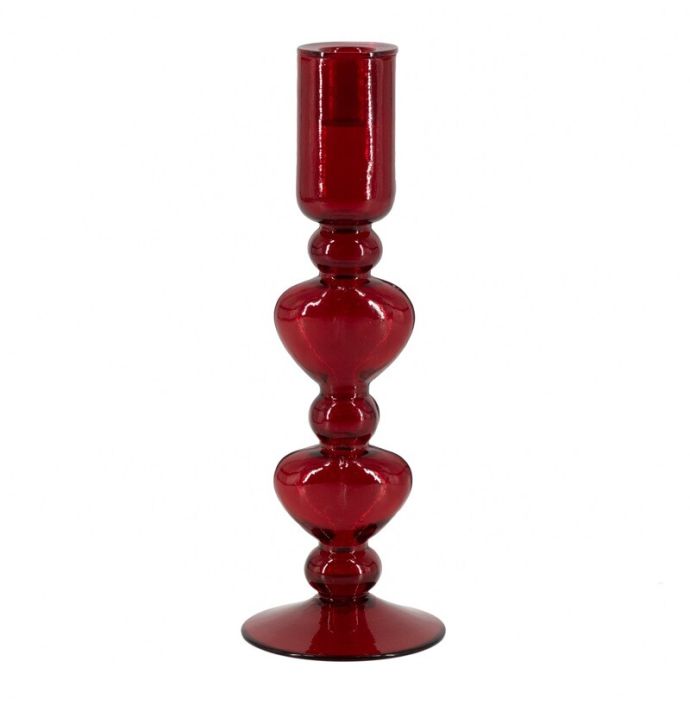 Glazen kaarsenstandaard hartjes rood
