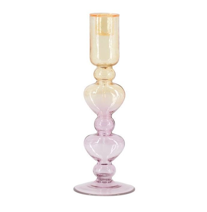 Glazen kaarsenstandaard hartjes two-toned