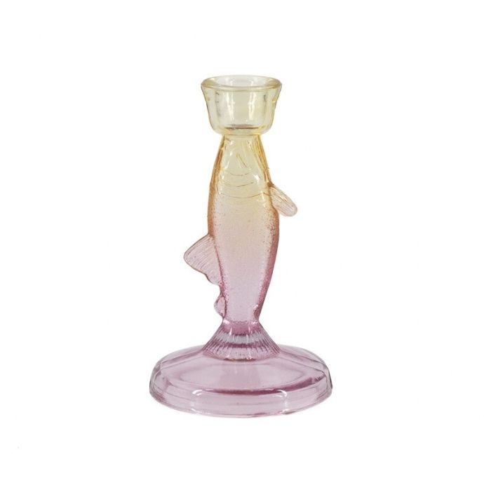 Glazen kaarsenstandaard vis two-toned