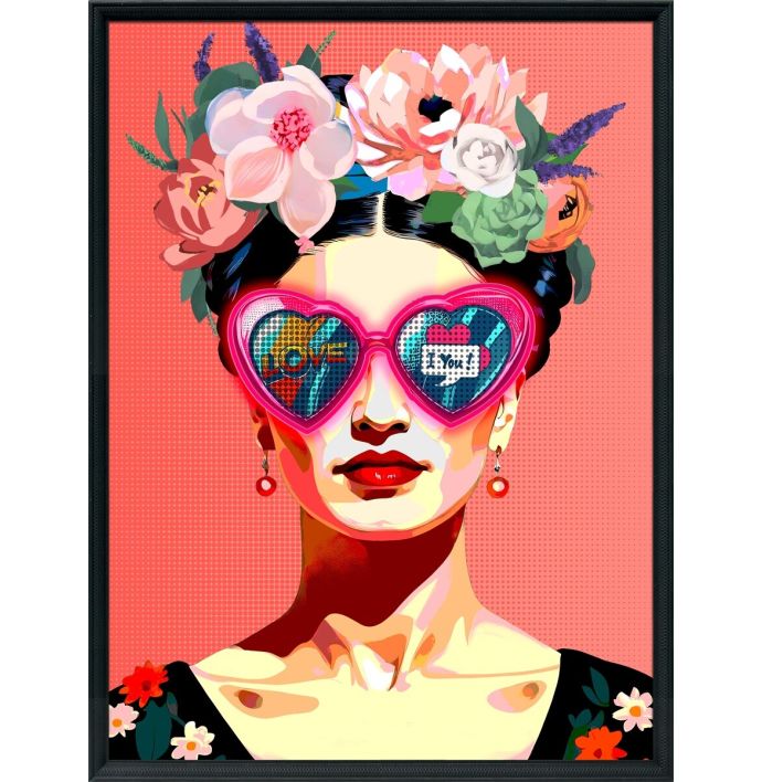 Schilderij met LED vrouw bloemenkrans