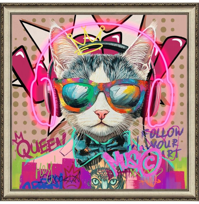 Schilderij met LED cool cat