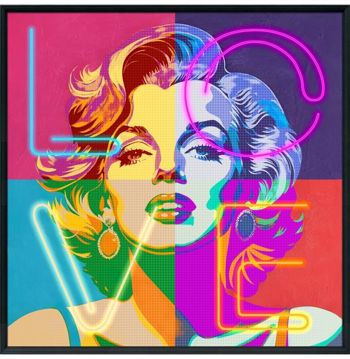 Schilderij met LED LOVE Marilyn Monroe