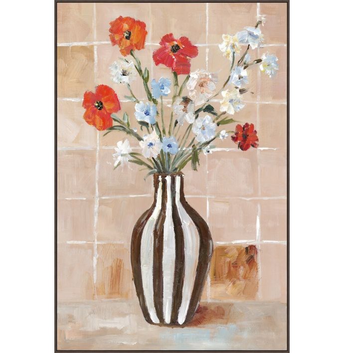 Schilderij met frame vaas met bloemen