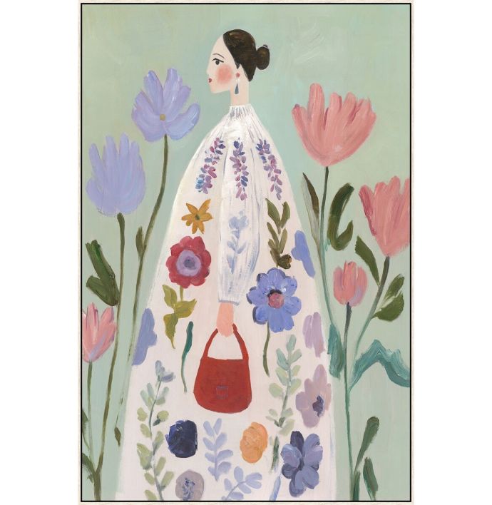 Schilderij met frame vrouw bloemen