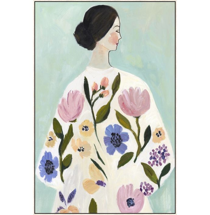 Schilderij met frame vrouw bloemen