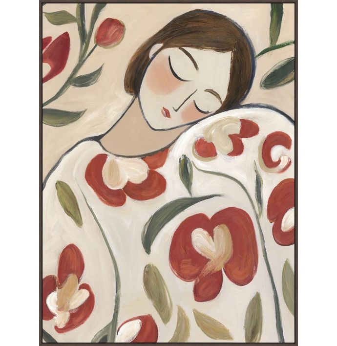 Schilderij met frame vrouw bloemen