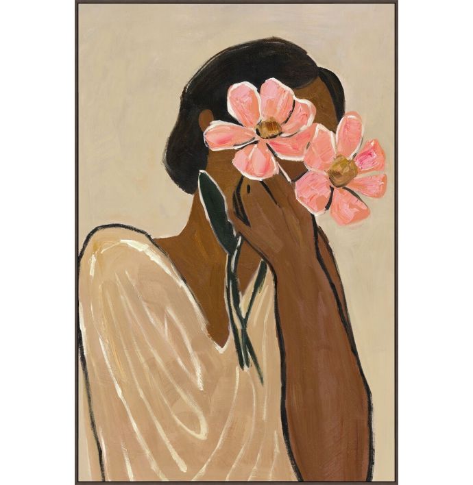 Schilderij met frame vrouw bloemen