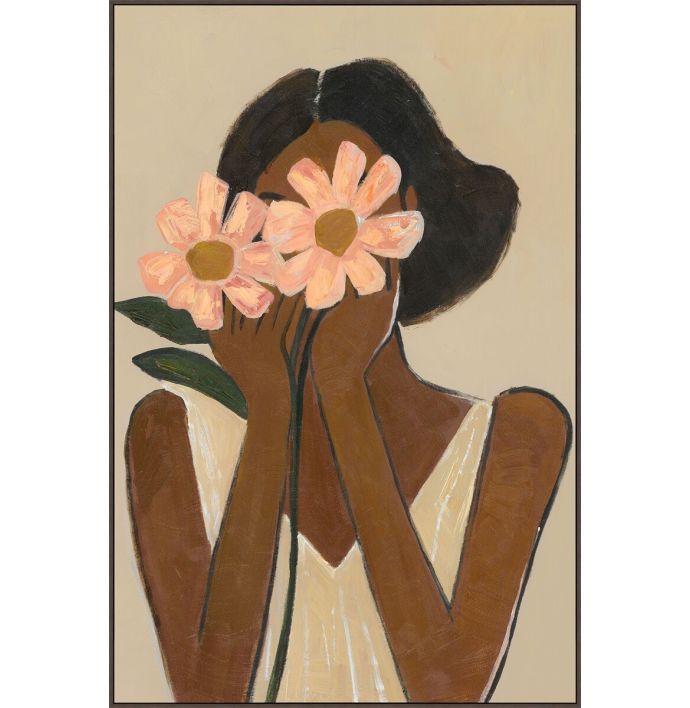 Schilderij met frame vrouw bloemen