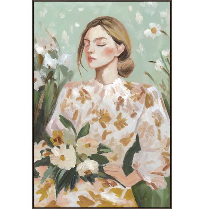 Schilderij met frame vrouw bloemen