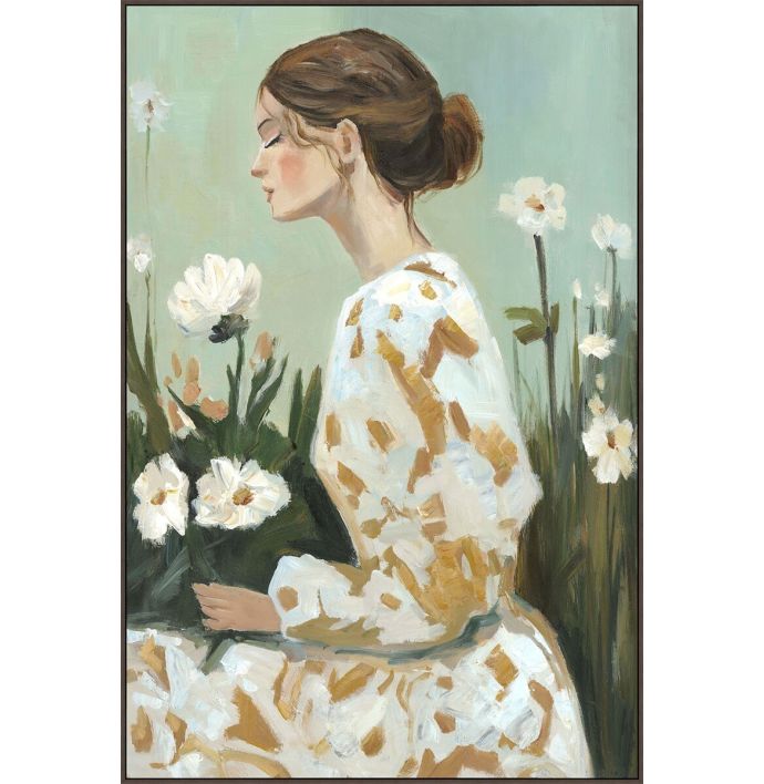 Schilderij met frame vrouw bloemen 