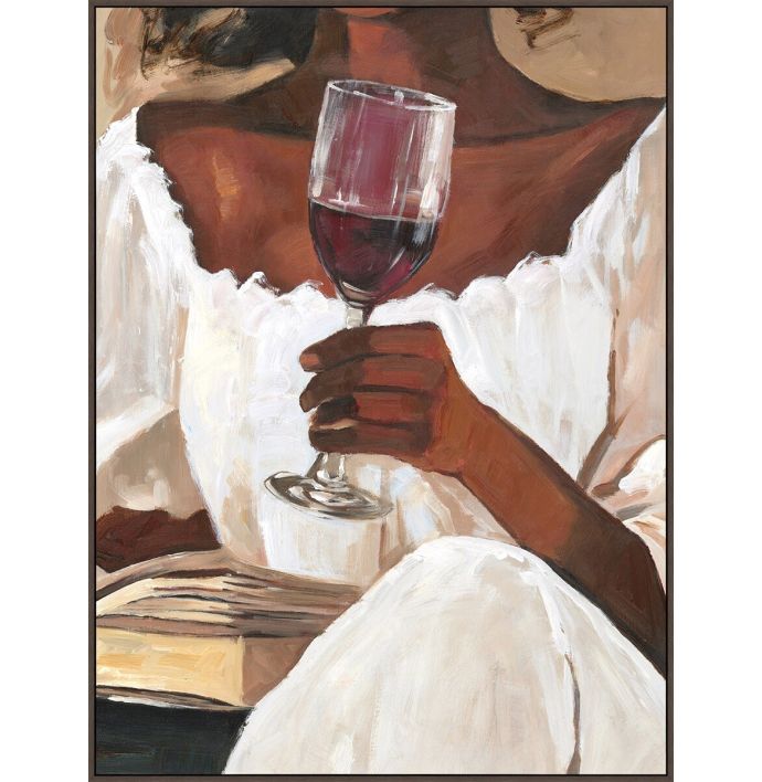 Schilderij met frame vrouw wijn