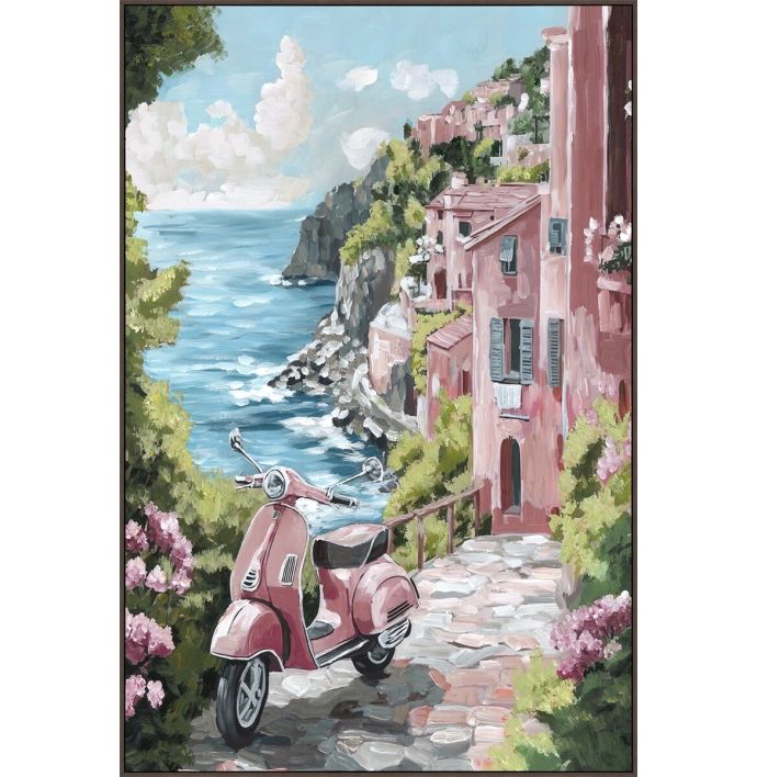 Schilderij met frame Amalfikust Vespa 