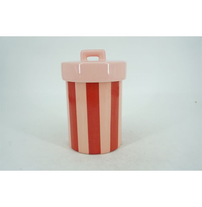 Aardewerk opbergbox roze/rood gestreept