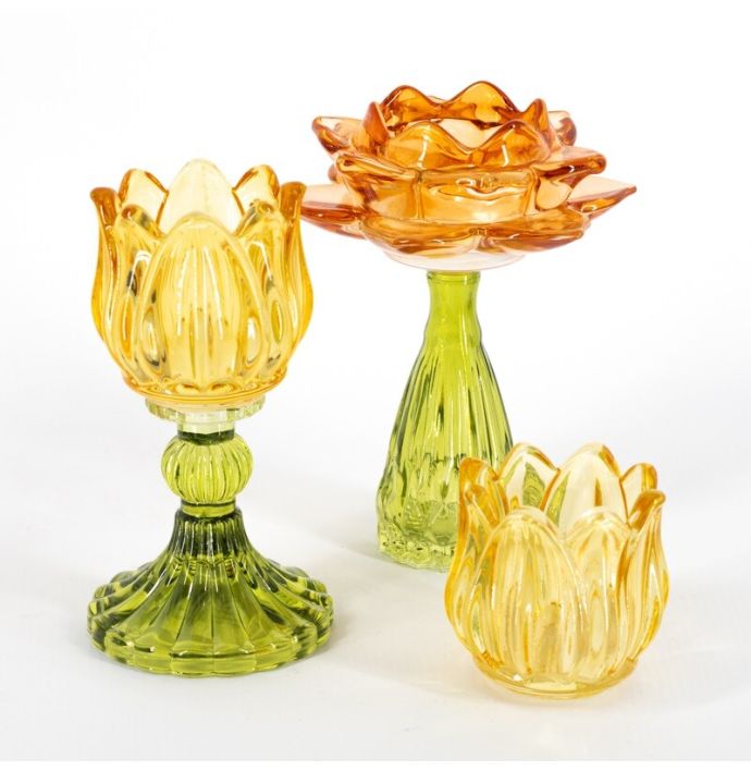 Waxinehouder bloem sandstone met groen