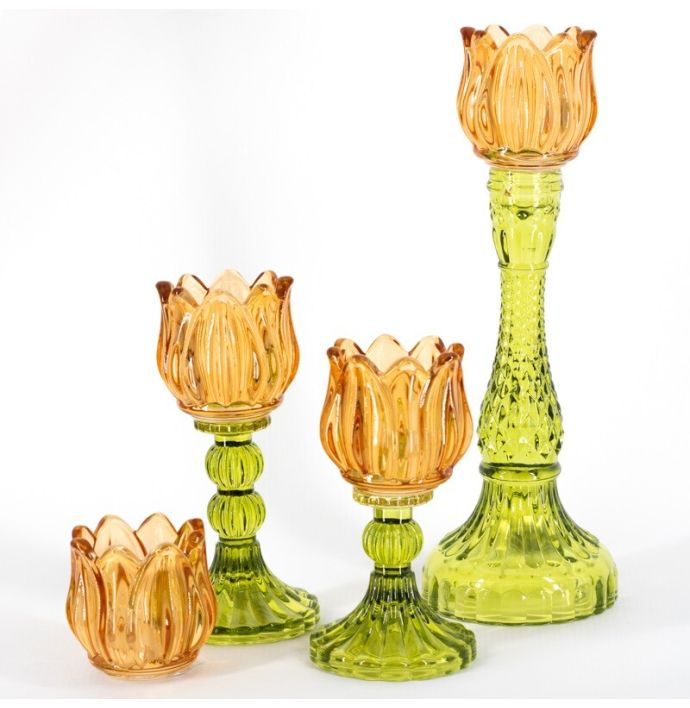 Waxinehouder tulp sandstone met groen