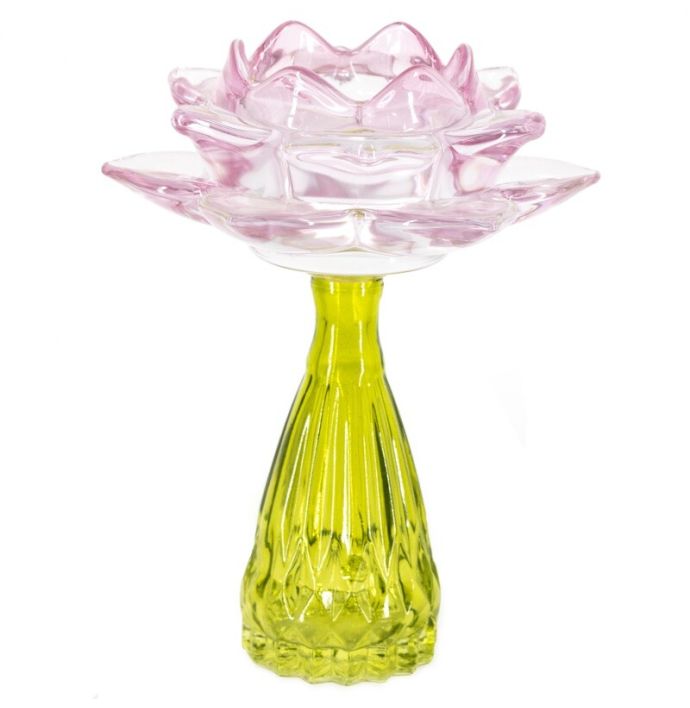 Waxinehouder bloem roze met groen