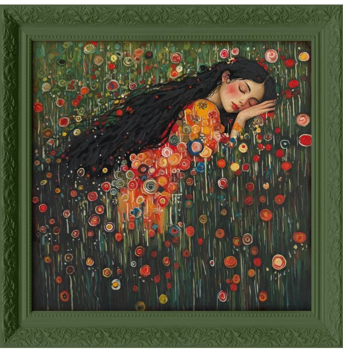 Schilderij met lijst bloemenveld 70x70cm