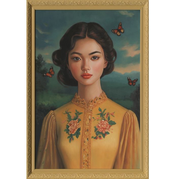 Schilderij met lijst portret geel