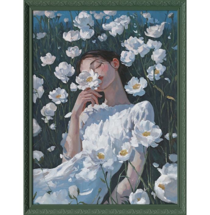 Schilderij met lijst madeliefje 100x130cm