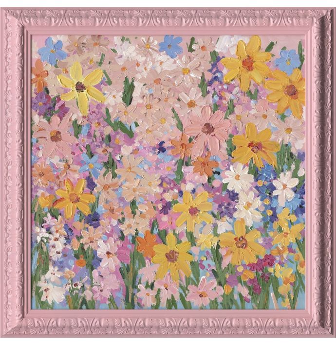 Schilderij met lijst floral pink 70x70cm