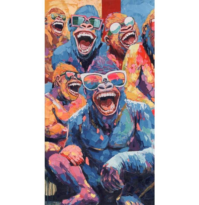 Schilderij 3-luik crazy monkeys 70x130cm