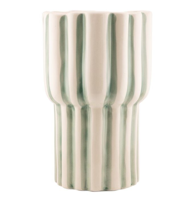 Aardewerk vaas stripes groen