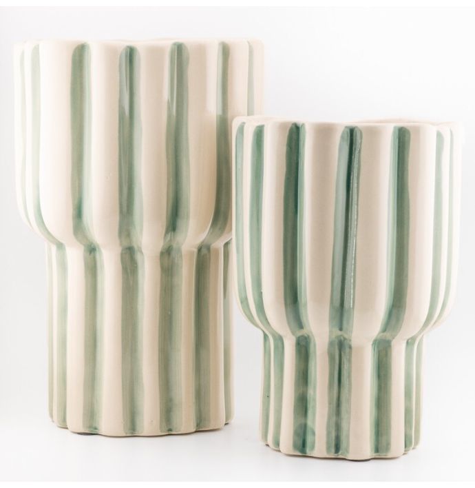 Aardewerk vaas stripes groen