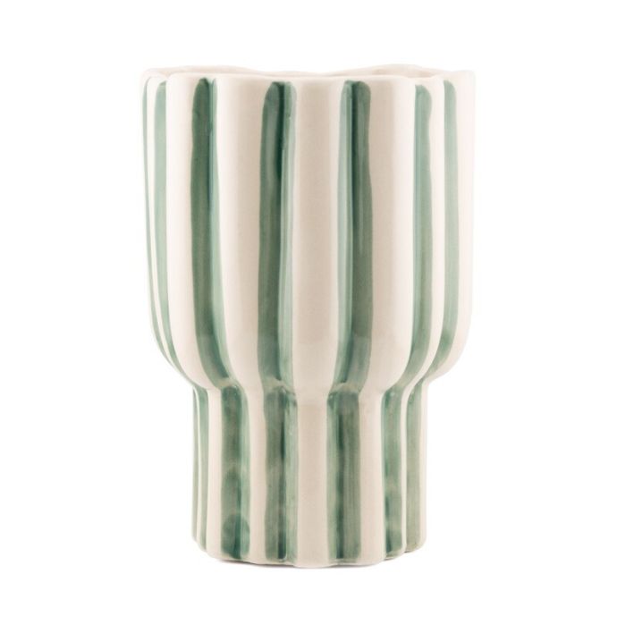 Aardewerk vaas stripes groen