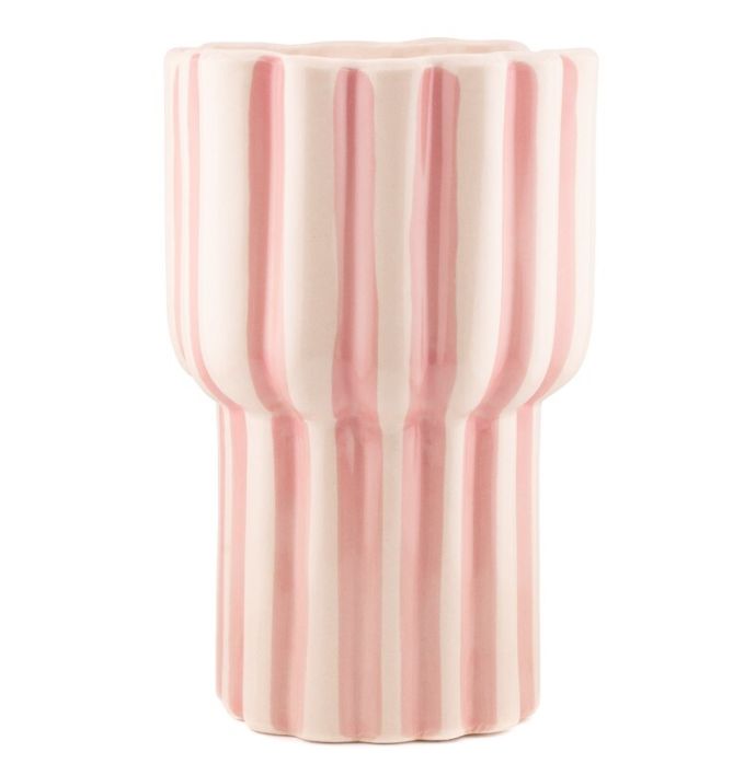 Aardewerk vaas stripes roze