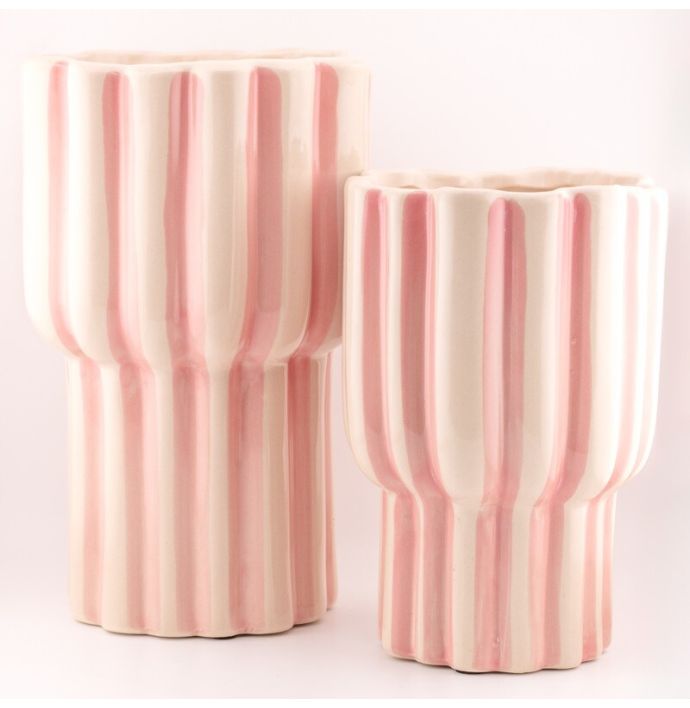 Aardewerk vaas stripes roze