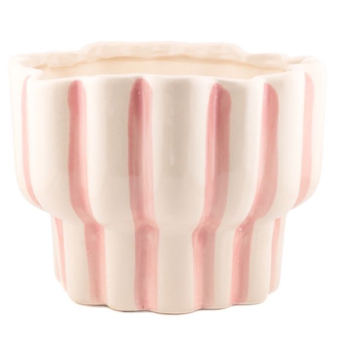 Aardewerk bloempot stripes roze